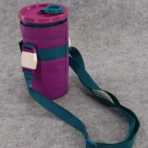 vtg 90s Tupperware Thirst Quake‎ Teal/Purple Drink Tumbler W/Lid & Carry Bag